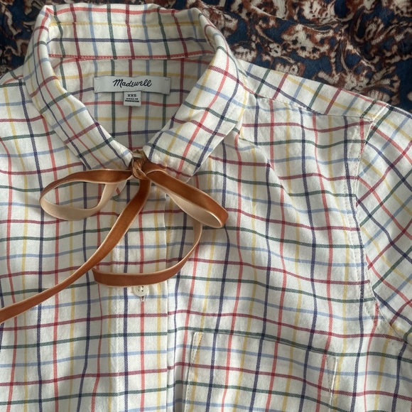 Madewell pussybow Parisian velvet blouse top collar tie bow Alexa Chung check - Picture 4 of 6